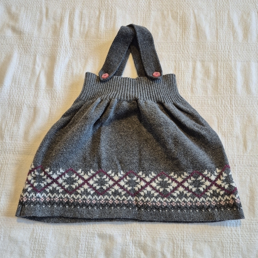 Hanna Andersson girls size 75 12-18 months Gray Fair Isle gray knit Dress EUC